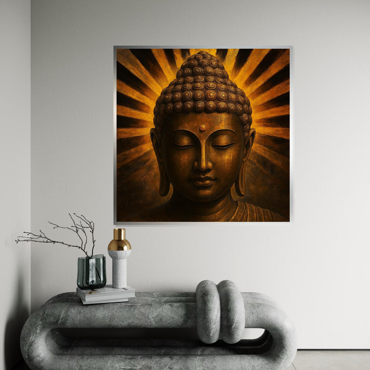 Golden Buddha Canvas, Meditation Wall Art, Spiritual Decor, Enlightenment Bronze Tone, Wall Art Canvas Design, Ready to Hang
