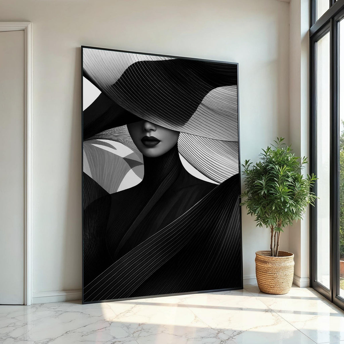 Abstract Elegance Portrait, Monochrome Canvas Art, Fashion Wall Art, Black and White Canvas Design, Ready to Hang Home Decor