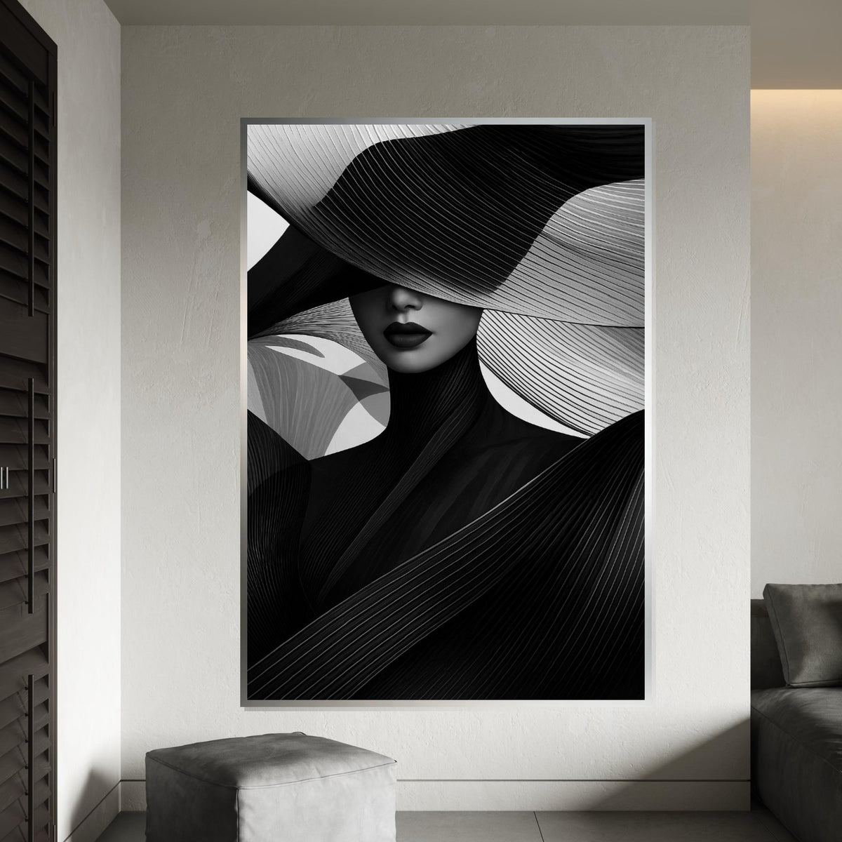 Abstract Elegance Portrait, Monochrome Canvas Art, Fashion Wall Art, Black and White Canvas Design, Ready to Hang Home Decor