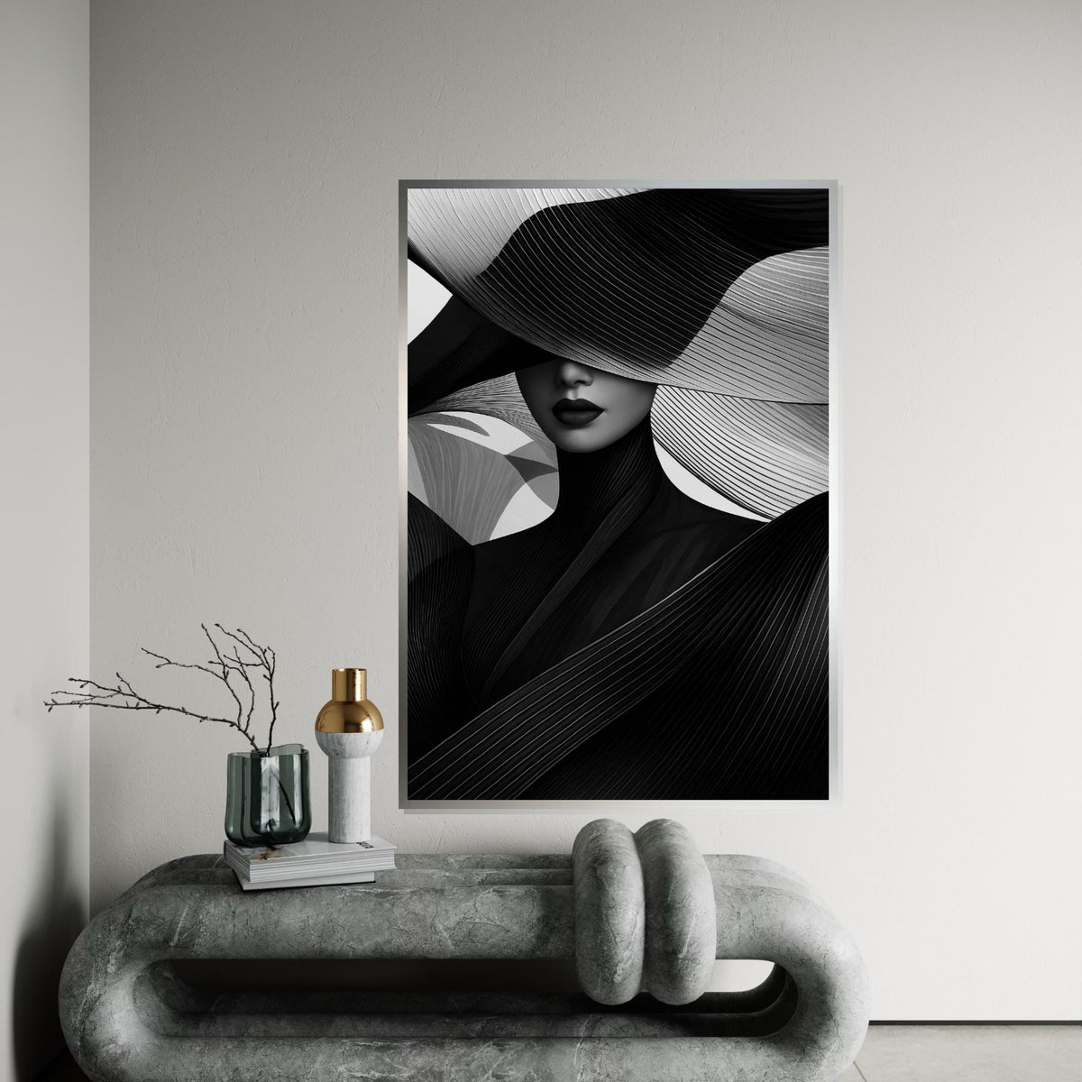 Abstract Elegance Portrait, Monochrome Canvas Art, Fashion Wall Art, Black and White Canvas Design, Ready to Hang Home Decor