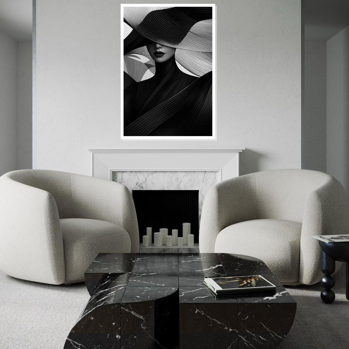Abstract Elegance Portrait, Monochrome Canvas Art, Fashion Wall Art, Black and White Canvas Design, Ready to Hang Home Decor