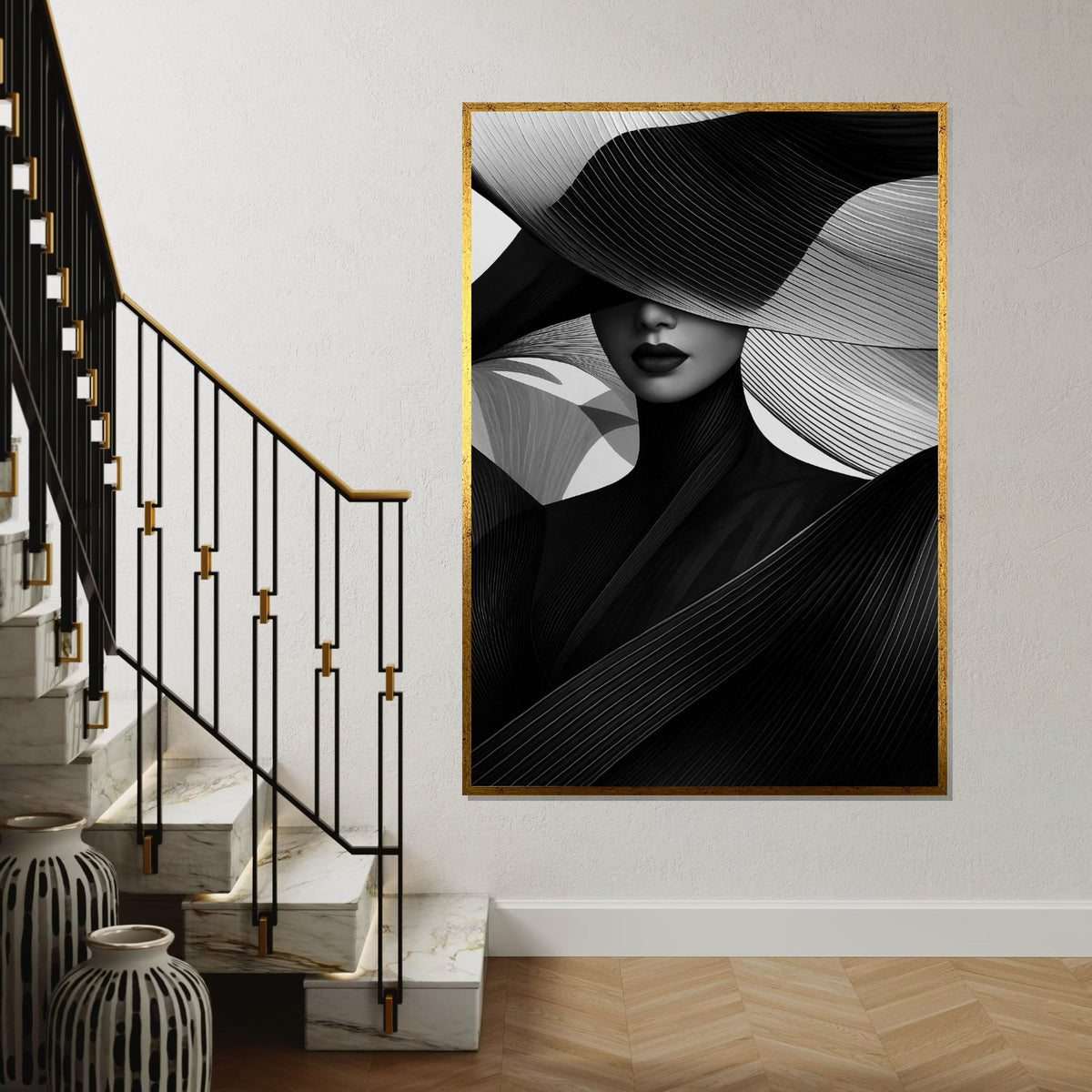 Abstract Elegance Portrait, Monochrome Canvas Art, Fashion Wall Art, Black and White Canvas Design, Ready to Hang Home Decor