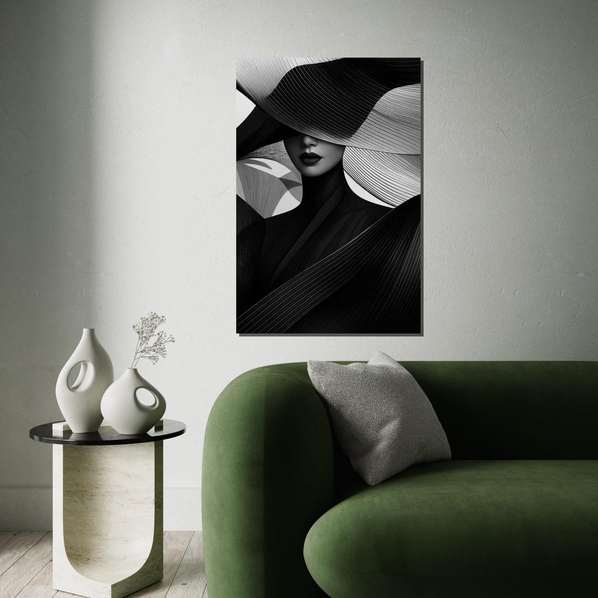 Abstract Elegance Portrait, Monochrome Canvas Art, Fashion Wall Art, Black and White Canvas Design, Ready to Hang Home Decor