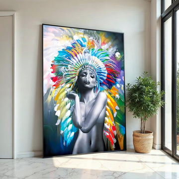Colorful Headdress Smoke Art Canvas, Indigenous Beauty Canvas, Multicolor Wall Art, Abstract Art Canvas, Ready To Hang Decoration