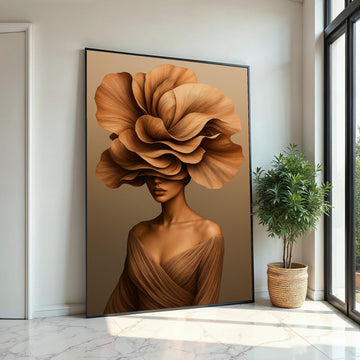Floral Elegance Canvas, Woman with Flower Hat Art, Nature Fashion Wall Art, Canvas Design, Ready to Hang Modern Decor