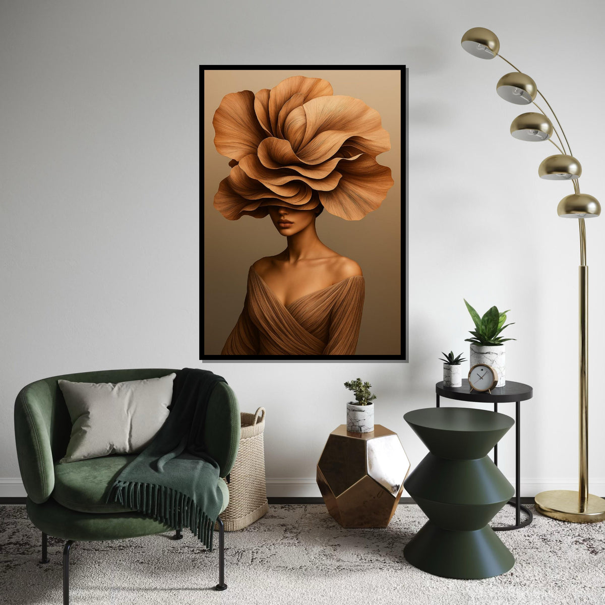 Floral Elegance Canvas, Woman with Flower Hat Art, Nature Fashion Wall Art, Canvas Design, Ready to Hang Modern Decor