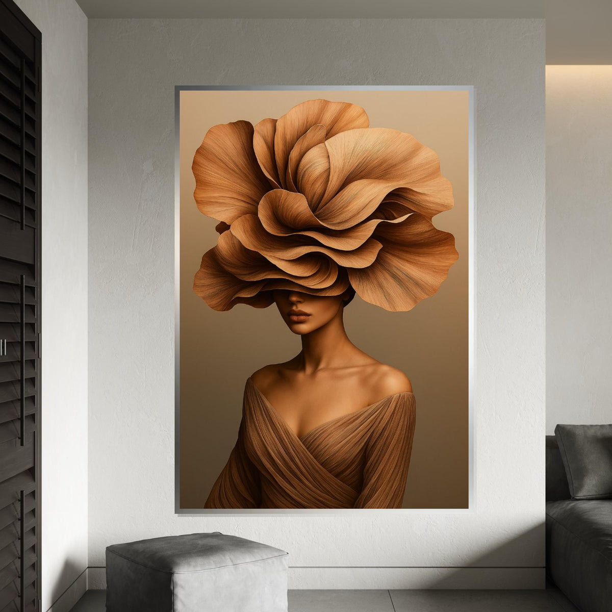 Floral Elegance Canvas, Woman with Flower Hat Art, Nature Fashion Wall Art, Canvas Design, Ready to Hang Modern Decor