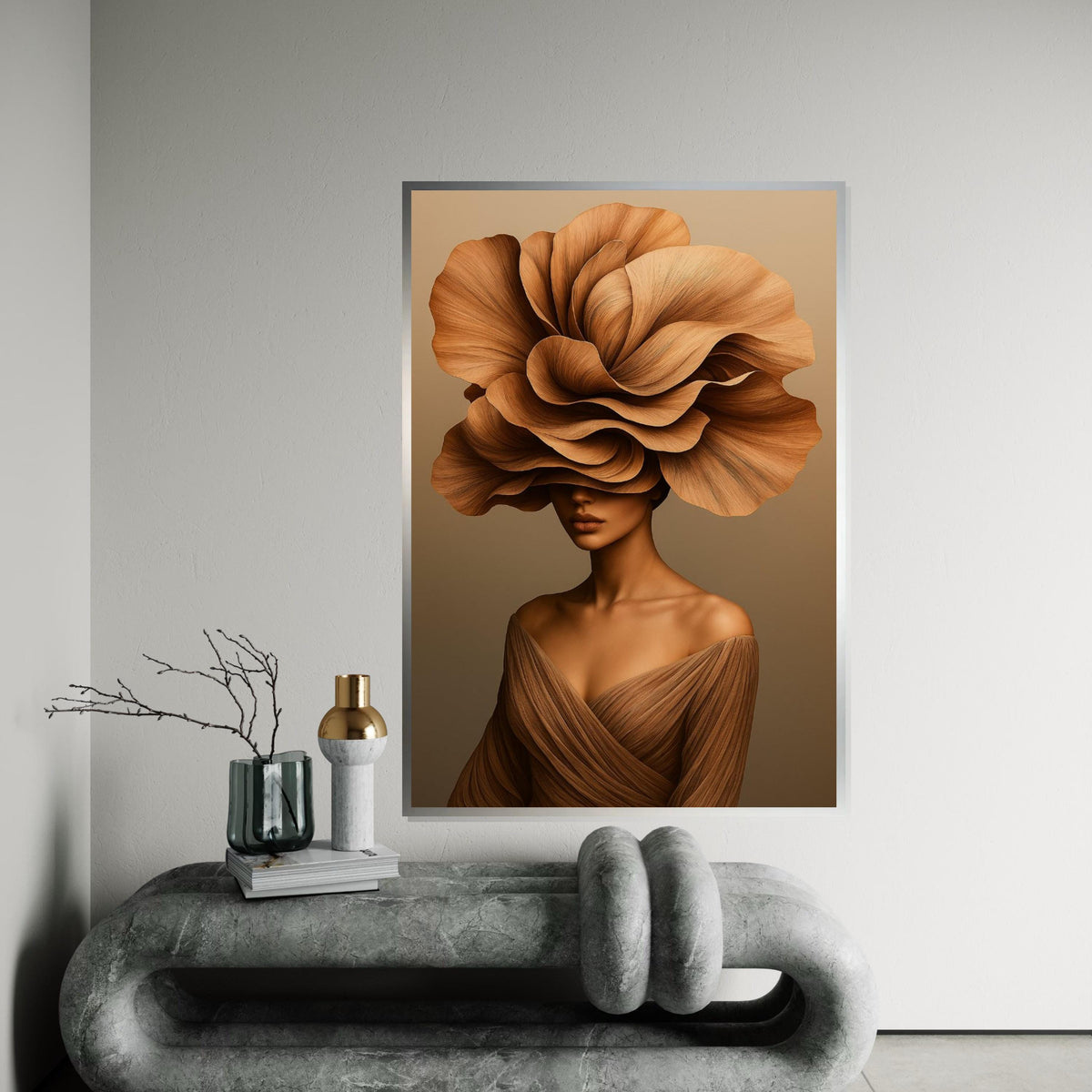 Floral Elegance Canvas, Woman with Flower Hat Art, Nature Fashion Wall Art, Canvas Design, Ready to Hang Modern Decor
