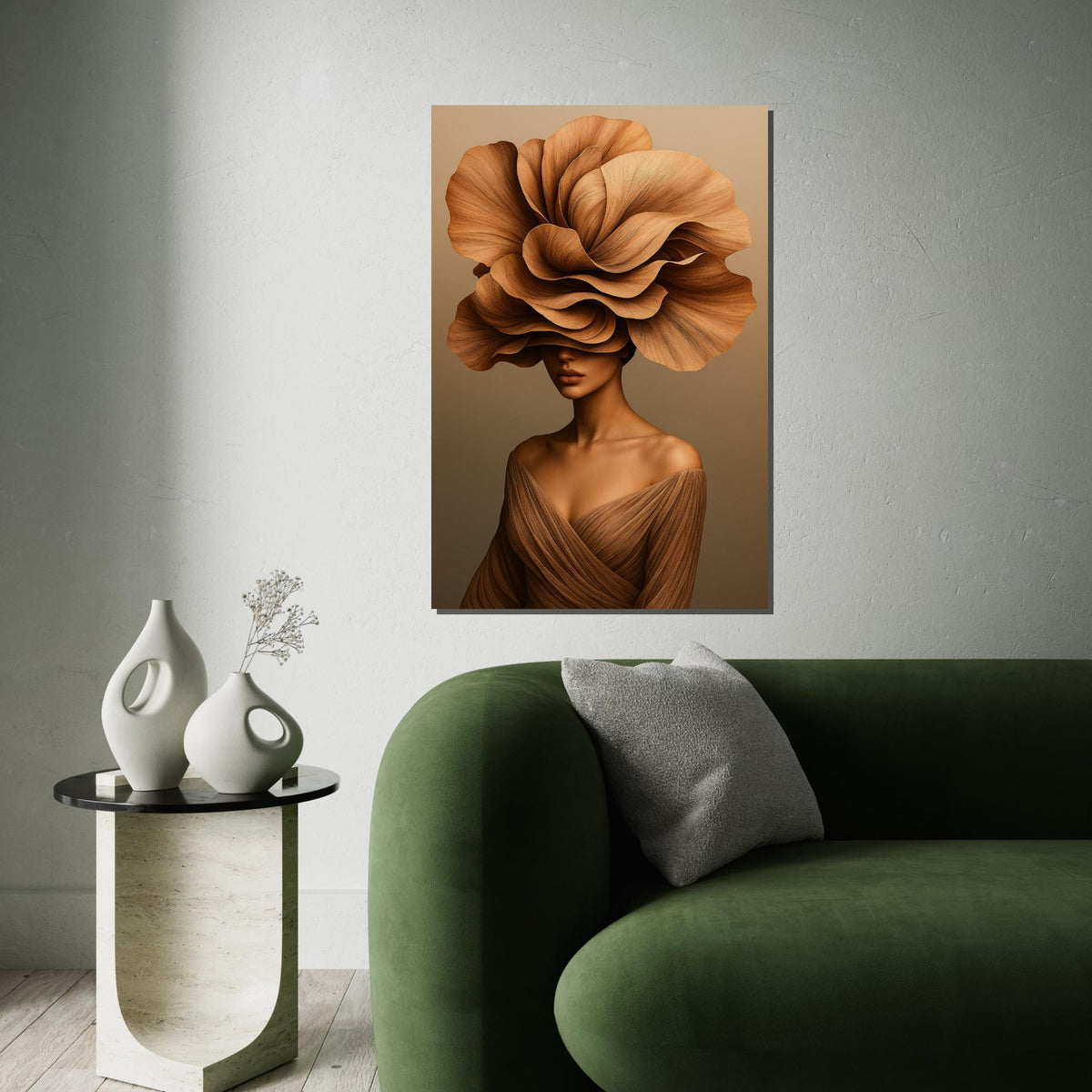 Floral Elegance Canvas, Woman with Flower Hat Art, Nature Fashion Wall Art, Canvas Design, Ready to Hang Modern Decor
