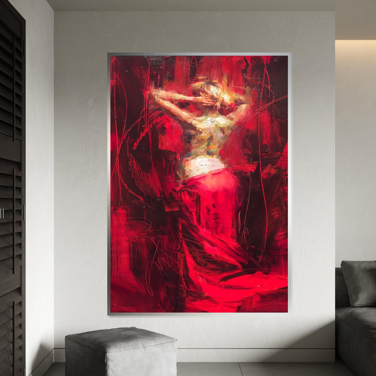 Red Dance Canvas Art, Abstract Woman, Bold Wall Art, Female Silhouette, Impressionist Style, Modern Canvas, Ready To Hang Decor