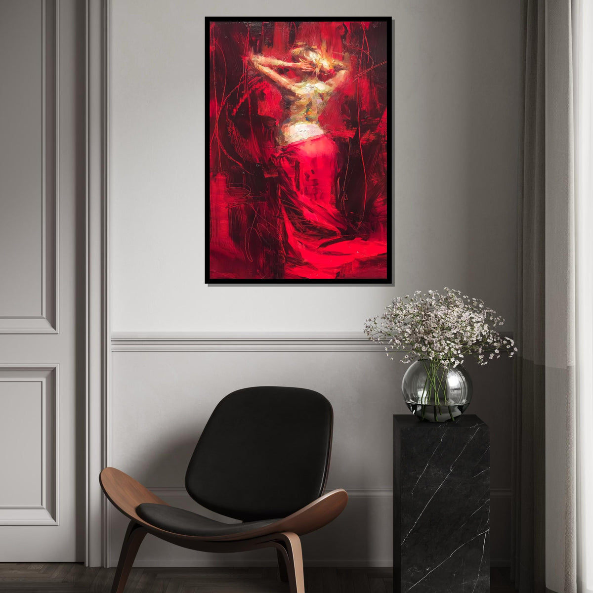 Red Dance Canvas Art, Abstract Woman, Bold Wall Art, Female Silhouette, Impressionist Style, Modern Canvas, Ready To Hang Decor