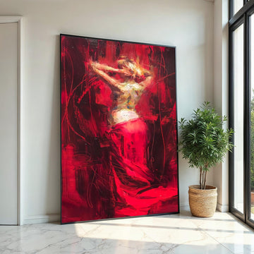 Red Dance Canvas Art, Abstract Woman, Bold Wall Art, Female Silhouette, Impressionist Style, Modern Canvas, Ready To Hang Decor