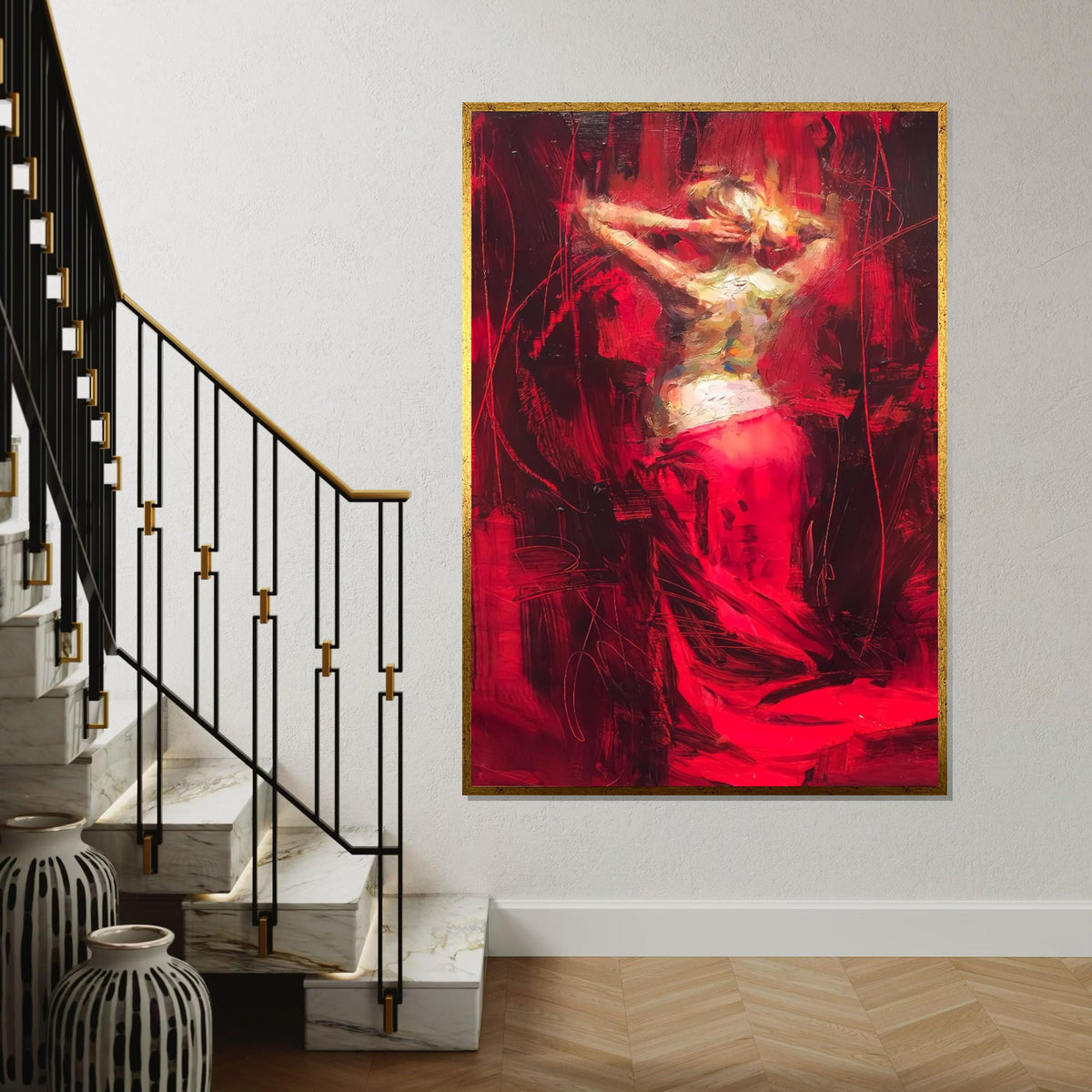 Red Dance Canvas Art, Abstract Woman, Bold Wall Art, Female Silhouette, Impressionist Style, Modern Canvas, Ready To Hang Decor