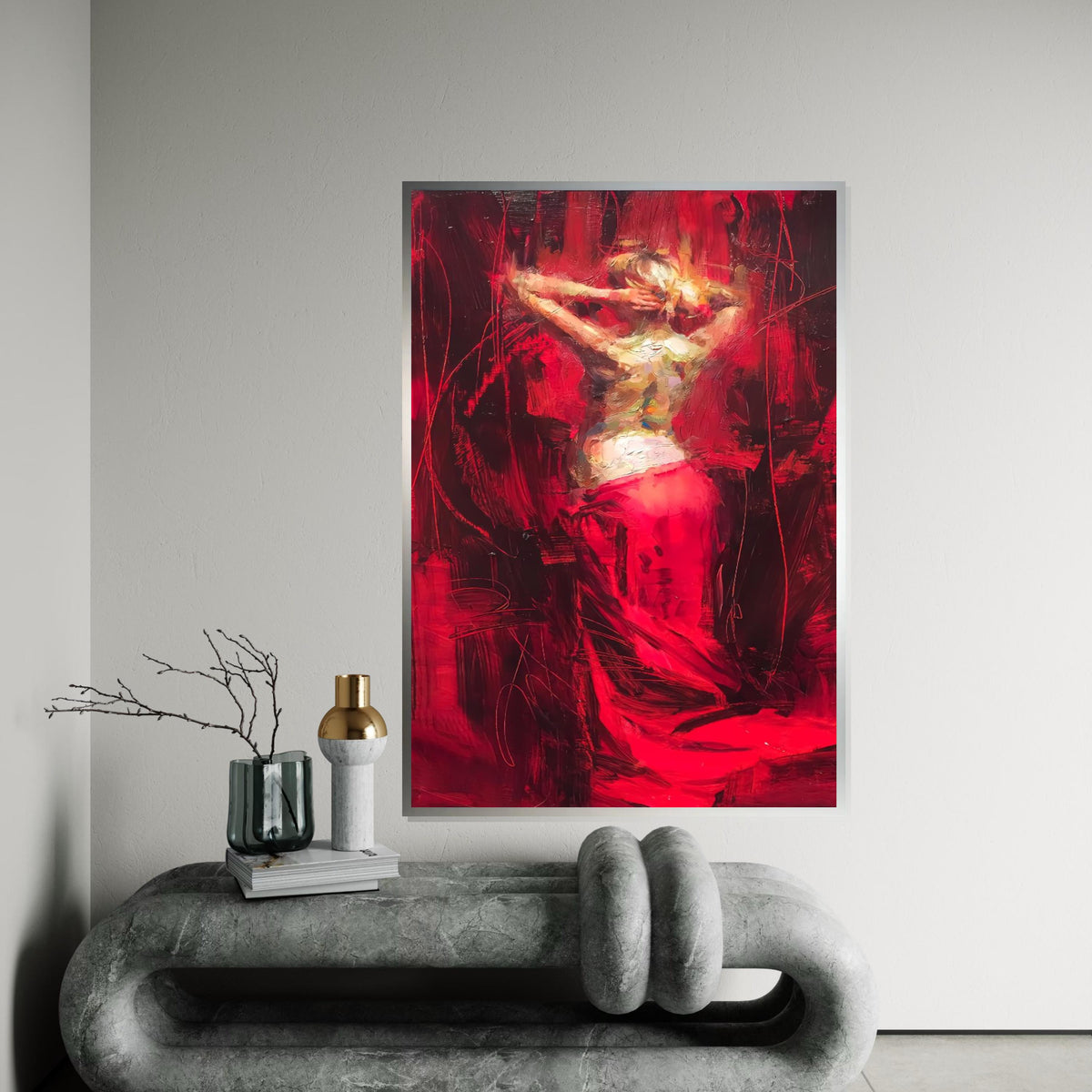 Red Dance Canvas Art, Abstract Woman, Bold Wall Art, Female Silhouette, Impressionist Style, Modern Canvas, Ready To Hang Decor