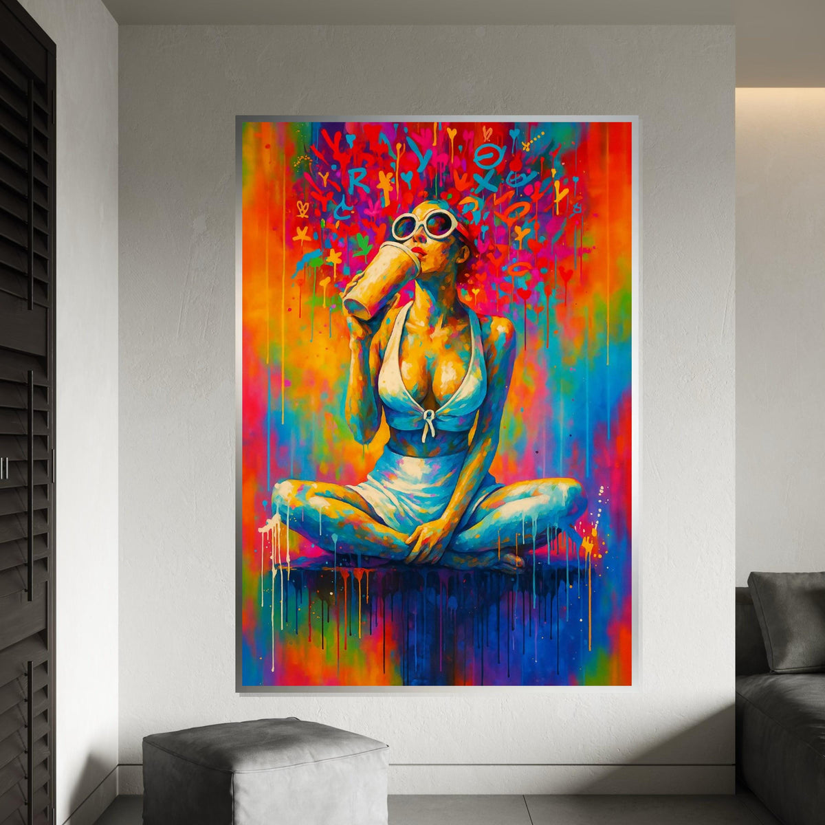 Colorful Portrait Canvas, Vibrant Woman Wall Art, Multicolor Abstract Design, Glamour Art Print, Wall Art Canvas, Ready To Hang Décor