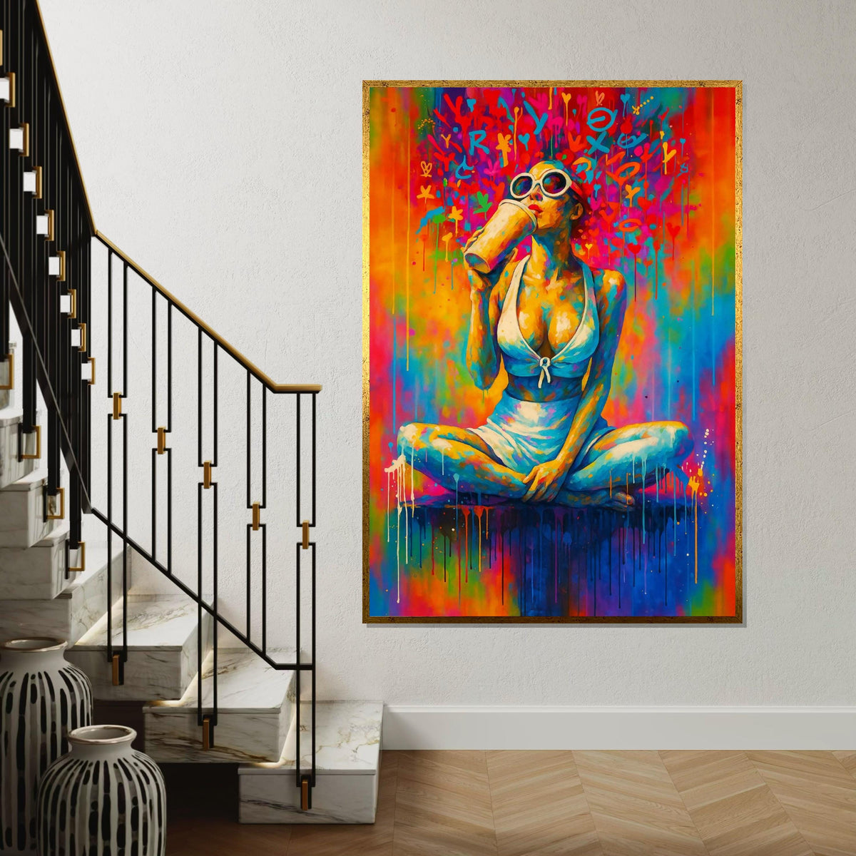 Colorful Portrait Canvas, Vibrant Woman Wall Art, Multicolor Abstract Design, Glamour Art Print, Wall Art Canvas, Ready To Hang Décor