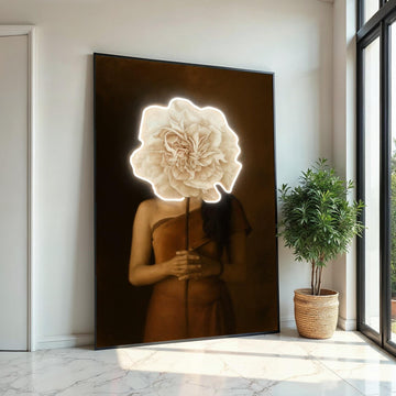 Flower Face Canvas Art, Surreal Portrait, Floral Head Poster, Wall Art Canvas Design, Modern Home Decor, Ready to Hang Decoration