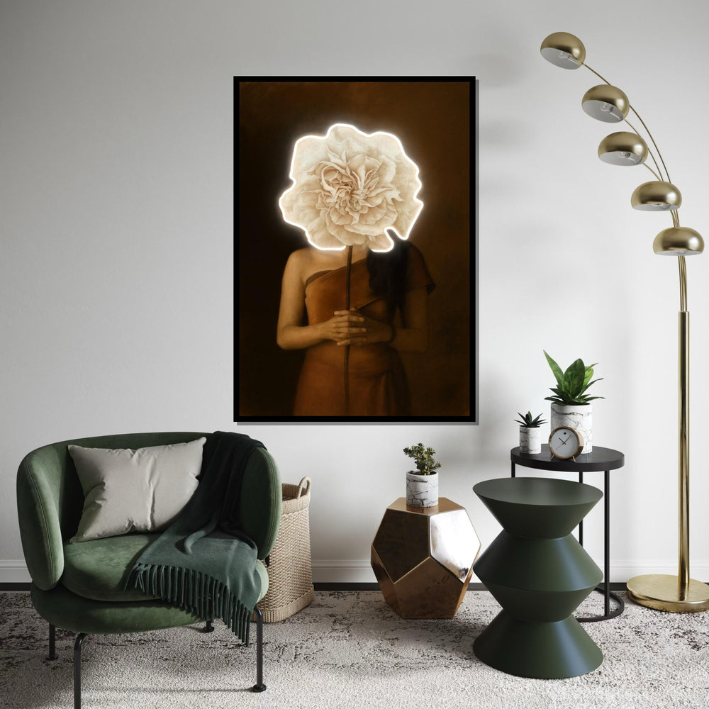 Flower Face Canvas Art, Surreal Portrait, Floral Head Poster, Wall Art Canvas Design, Modern Home Decor, Ready to Hang Decoration
