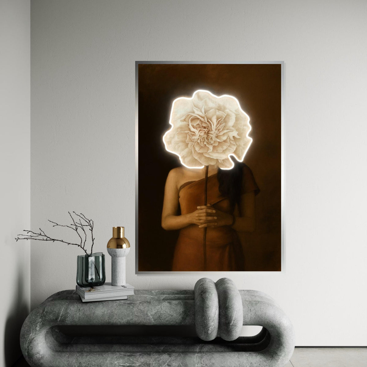 Flower Face Canvas Art, Surreal Portrait, Floral Head Poster, Wall Art Canvas Design, Modern Home Decor, Ready to Hang Decoration