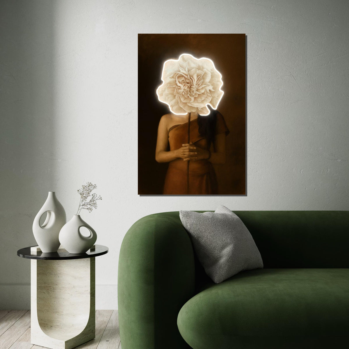 Flower Face Canvas Art, Surreal Portrait, Floral Head Poster, Wall Art Canvas Design, Modern Home Decor, Ready to Hang Decoration