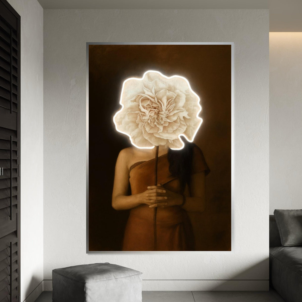 Flower Face Canvas Art, Surreal Portrait, Floral Head Poster, Wall Art Canvas Design, Modern Home Decor, Ready to Hang Decoration