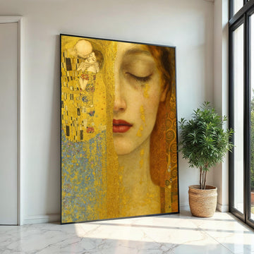 Golden Embrace Canvas, Abstract Couple Art, KlimtInspired Wall Art, Gold Leaf Canvas Design, Ready To Hang, Romantic Art Decoration