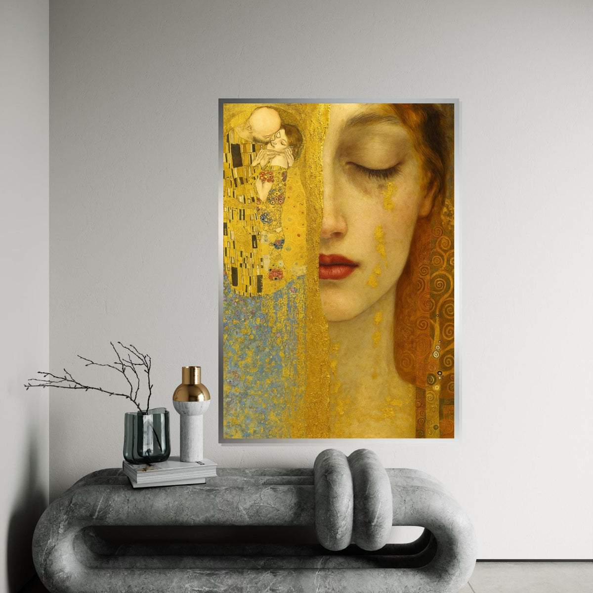 Golden Embrace Canvas, Abstract Couple Art, KlimtInspired Wall Art, Gold Leaf Canvas Design, Ready To Hang, Romantic Art Decoration