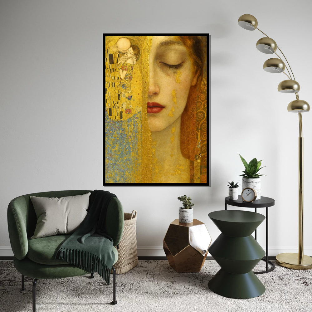 Golden Embrace Canvas, Abstract Couple Art, KlimtInspired Wall Art, Gold Leaf Canvas Design, Ready To Hang, Romantic Art Decoration