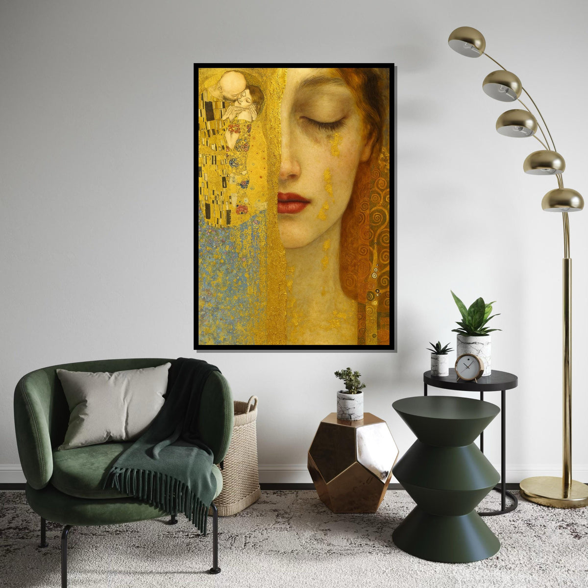 Golden Embrace Canvas, Abstract Couple Art, KlimtInspired Wall Art, Gold Leaf Canvas Design, Ready To Hang, Romantic Art Decoration