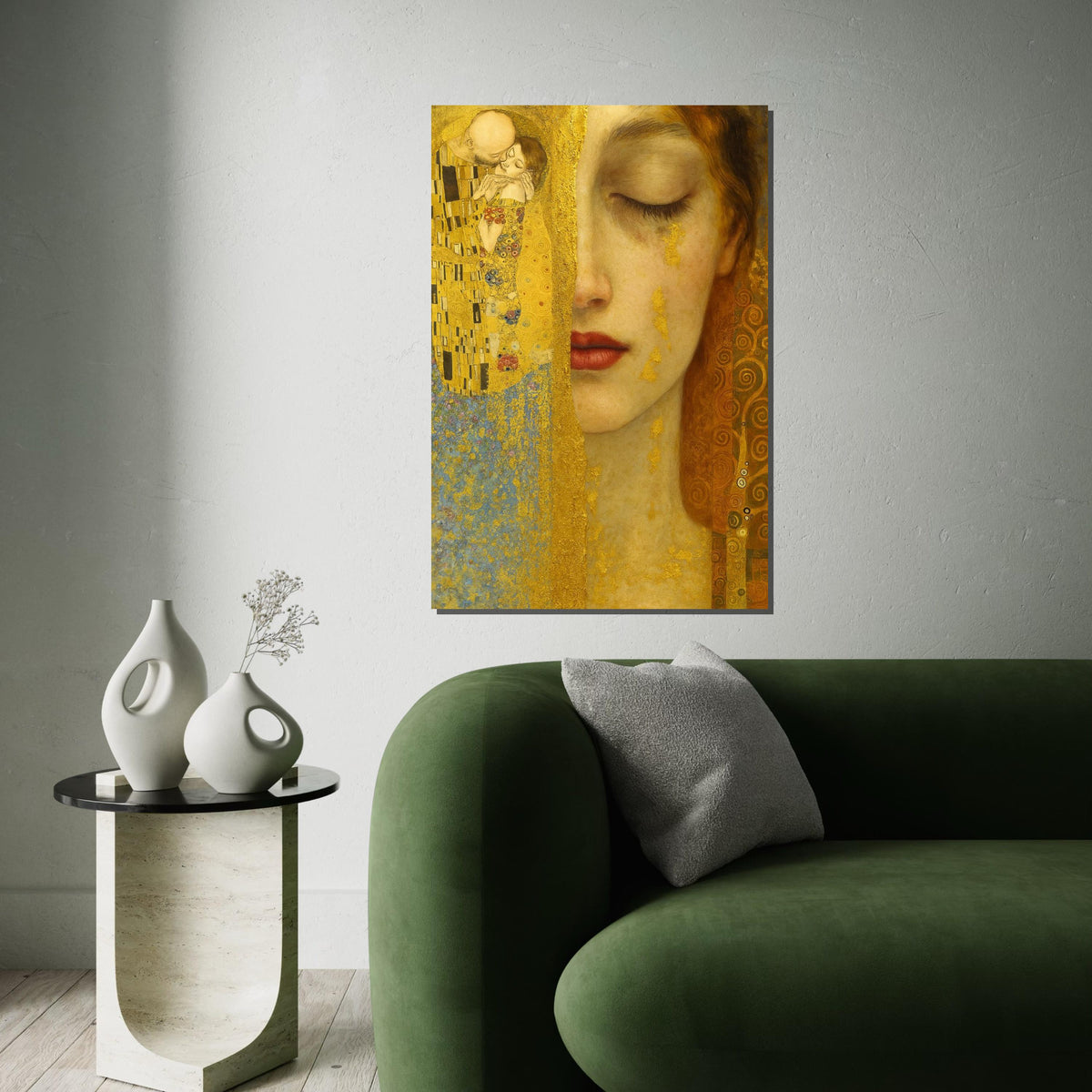 Golden Embrace Canvas, Abstract Couple Art, KlimtInspired Wall Art, Gold Leaf Canvas Design, Ready To Hang, Romantic Art Decoration