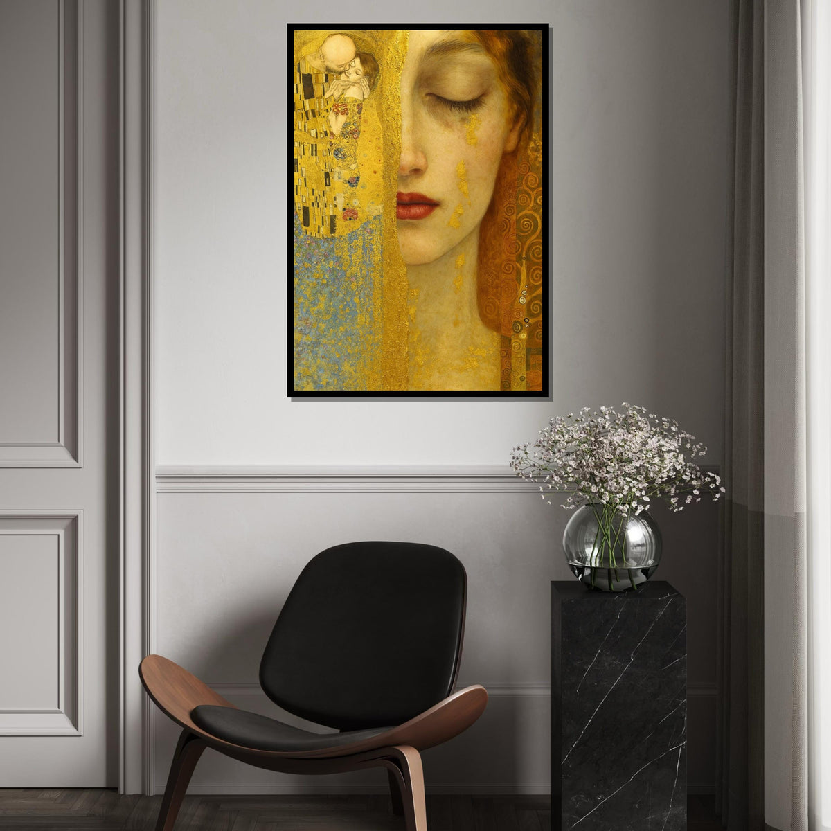 Golden Embrace Canvas, Abstract Couple Art, KlimtInspired Wall Art, Gold Leaf Canvas Design, Ready To Hang, Romantic Art Decoration