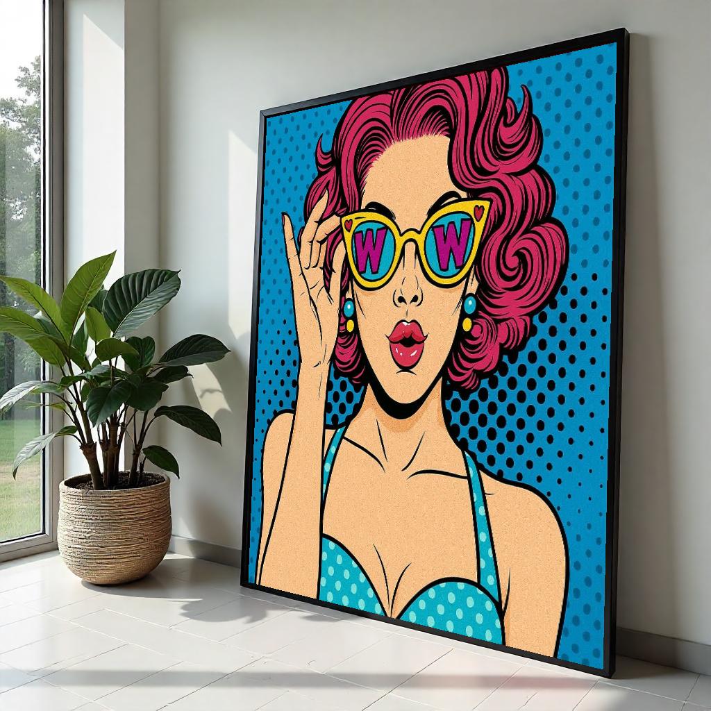 Pop Art Woman, Retro Sunglasses Canvas, Comic Style Wall Art, Colorful Woman Poster, Wall Art Canvas Design, Ready To Hang Decoration