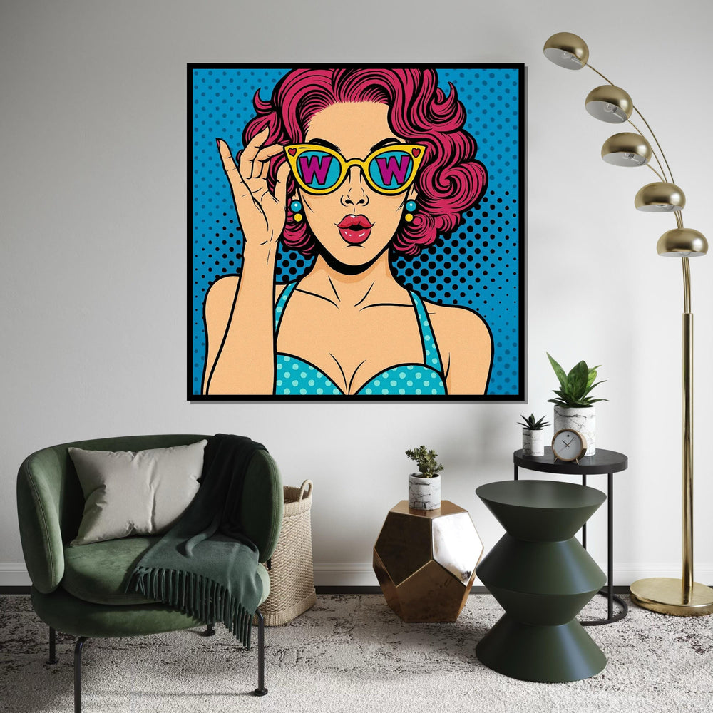 Pop Art Woman, Retro Sunglasses Canvas, Comic Style Wall Art, Colorful Woman Poster, Wall Art Canvas Design, Ready To Hang Decoration