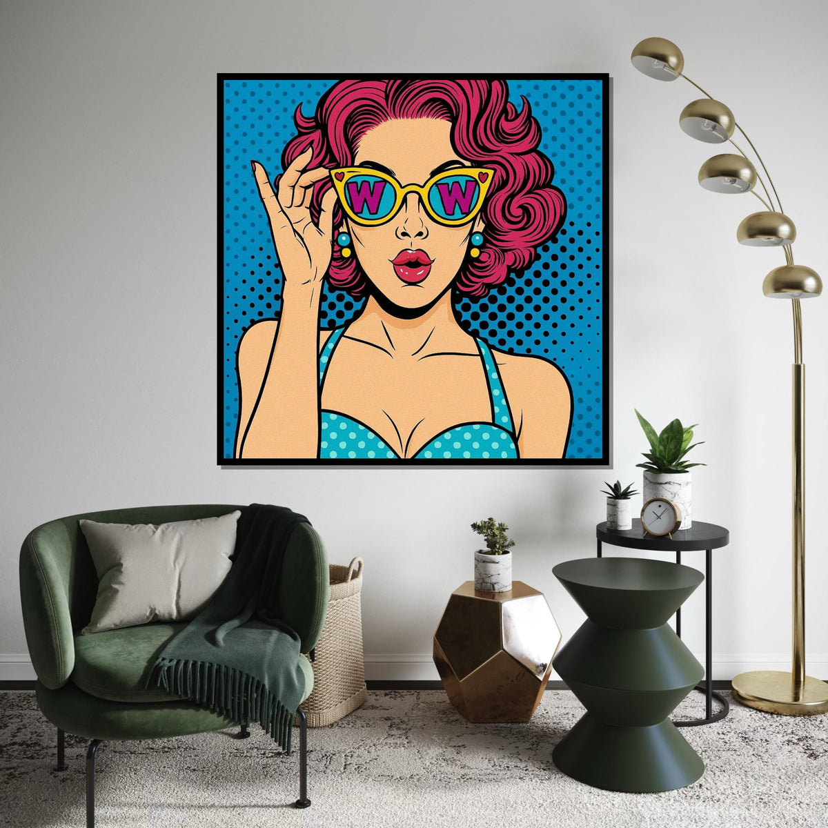 Pop Art Woman, Retro Sunglasses Canvas, Comic Style Wall Art, Colorful Woman Poster, Wall Art Canvas Design, Ready To Hang Decoration