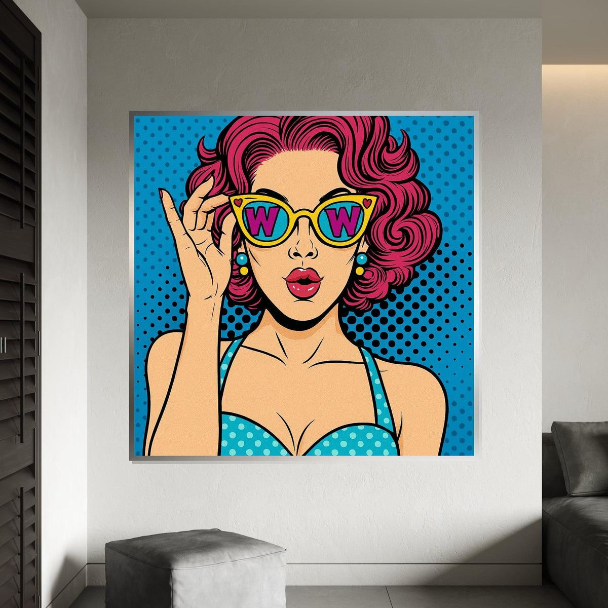 Pop Art Woman, Retro Sunglasses Canvas, Comic Style Wall Art, Colorful Woman Poster, Wall Art Canvas Design, Ready To Hang Decoration