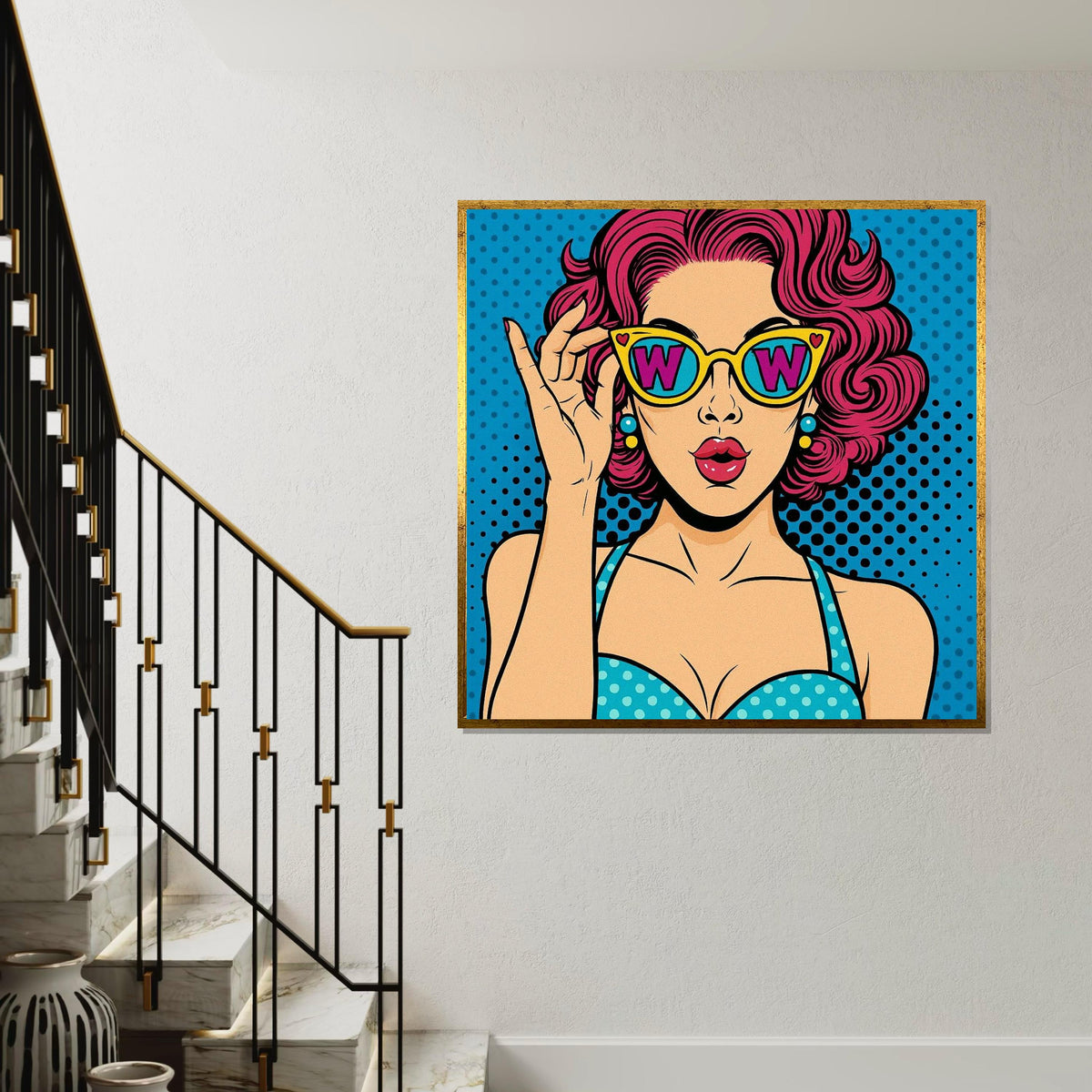 Pop Art Woman, Retro Sunglasses Canvas, Comic Style Wall Art, Colorful Woman Poster, Wall Art Canvas Design, Ready To Hang Decoration