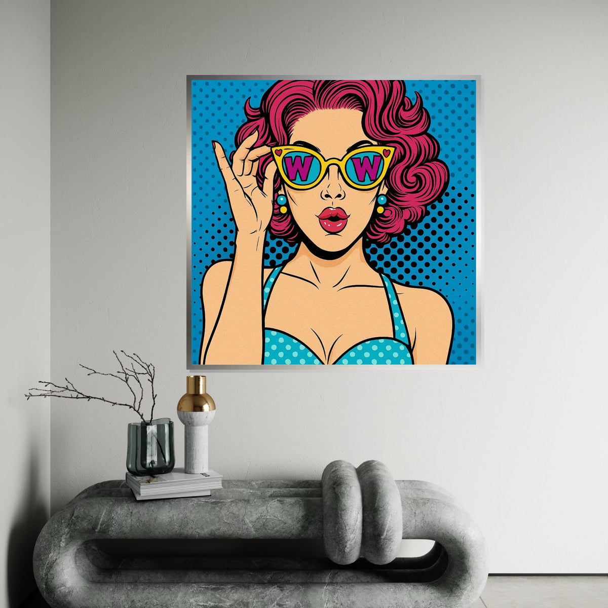 Pop Art Woman, Retro Sunglasses Canvas, Comic Style Wall Art, Colorful Woman Poster, Wall Art Canvas Design, Ready To Hang Decoration