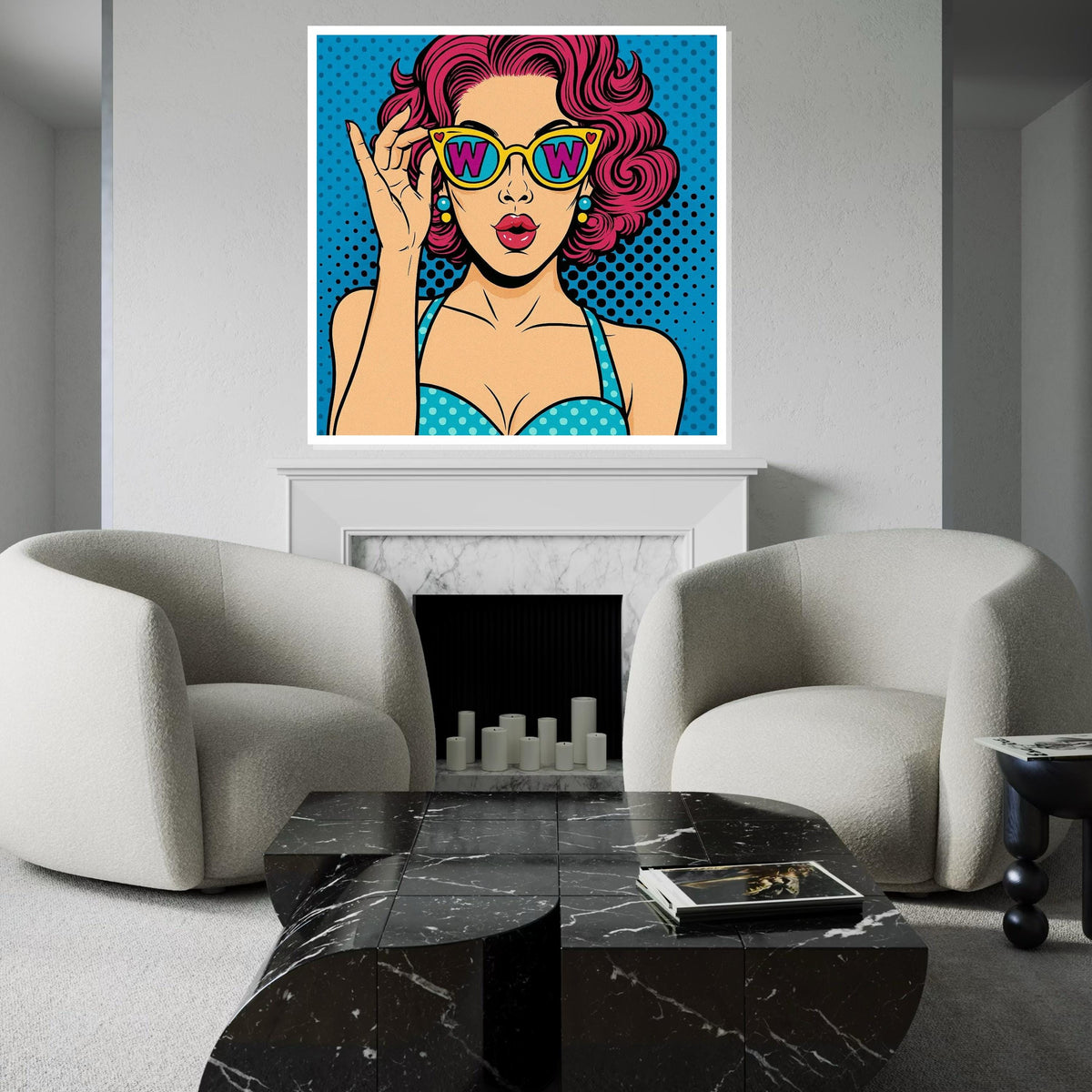 Pop Art Woman, Retro Sunglasses Canvas, Comic Style Wall Art, Colorful Woman Poster, Wall Art Canvas Design, Ready To Hang Decoration