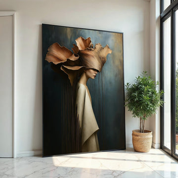 Floral Elegance Canvas Art, Woman with Flower Hat Print, Artistic Wall Décor, Wall Art Canvas Design, Ready to Hang Decoration