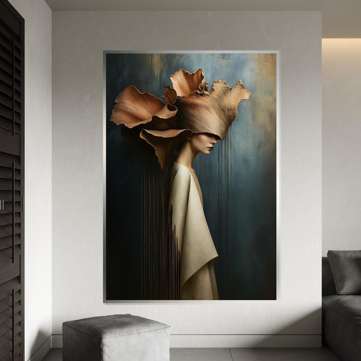 Floral Elegance Canvas Art, Woman with Flower Hat Print, Artistic Wall Décor, Wall Art Canvas Design, Ready to Hang Decoration