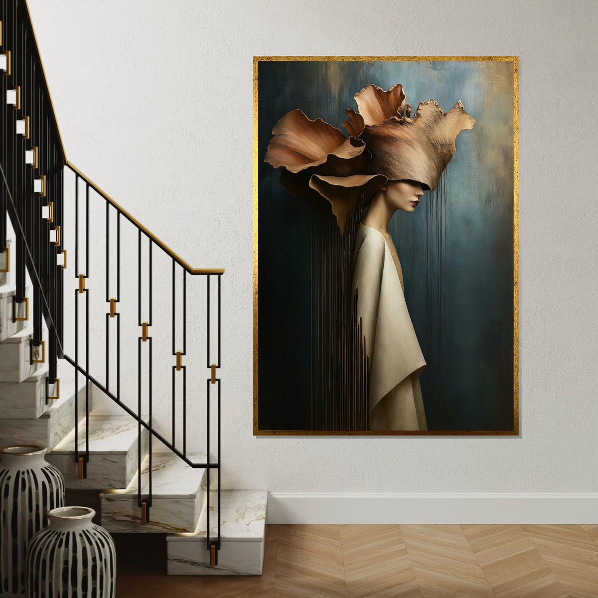 Floral Elegance Canvas Art, Woman with Flower Hat Print, Artistic Wall Décor, Wall Art Canvas Design, Ready to Hang Decoration