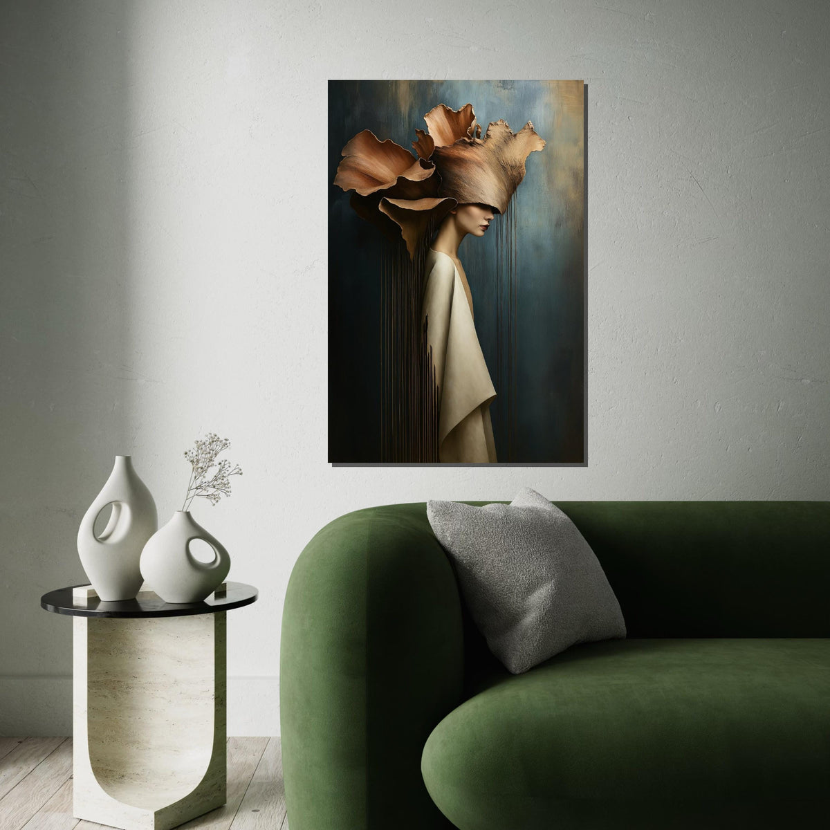 Floral Elegance Canvas Art, Woman with Flower Hat Print, Artistic Wall Décor, Wall Art Canvas Design, Ready to Hang Decoration