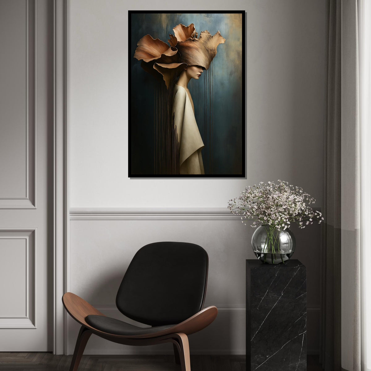 Floral Elegance Canvas Art, Woman with Flower Hat Print, Artistic Wall Décor, Wall Art Canvas Design, Ready to Hang Decoration