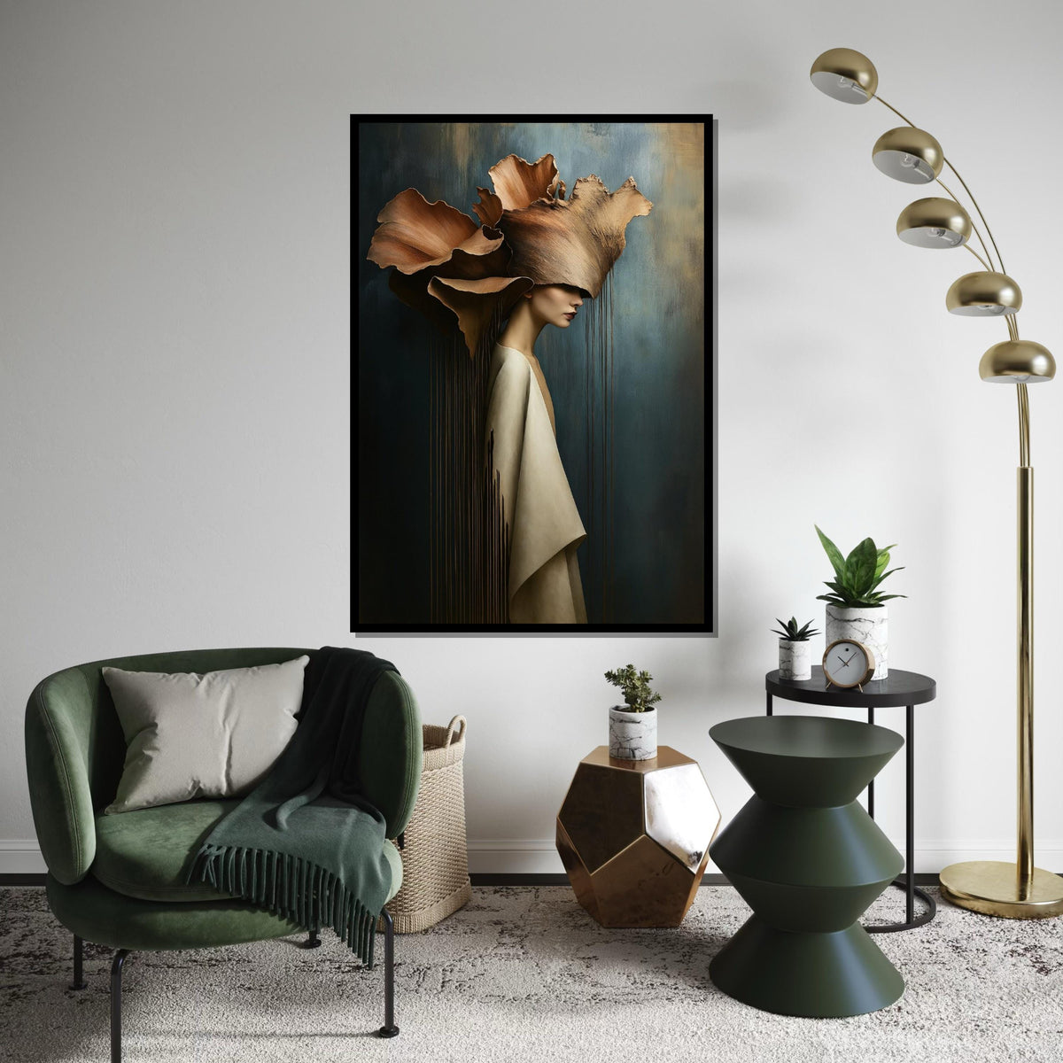 Floral Elegance Canvas Art, Woman with Flower Hat Print, Artistic Wall Décor, Wall Art Canvas Design, Ready to Hang Decoration