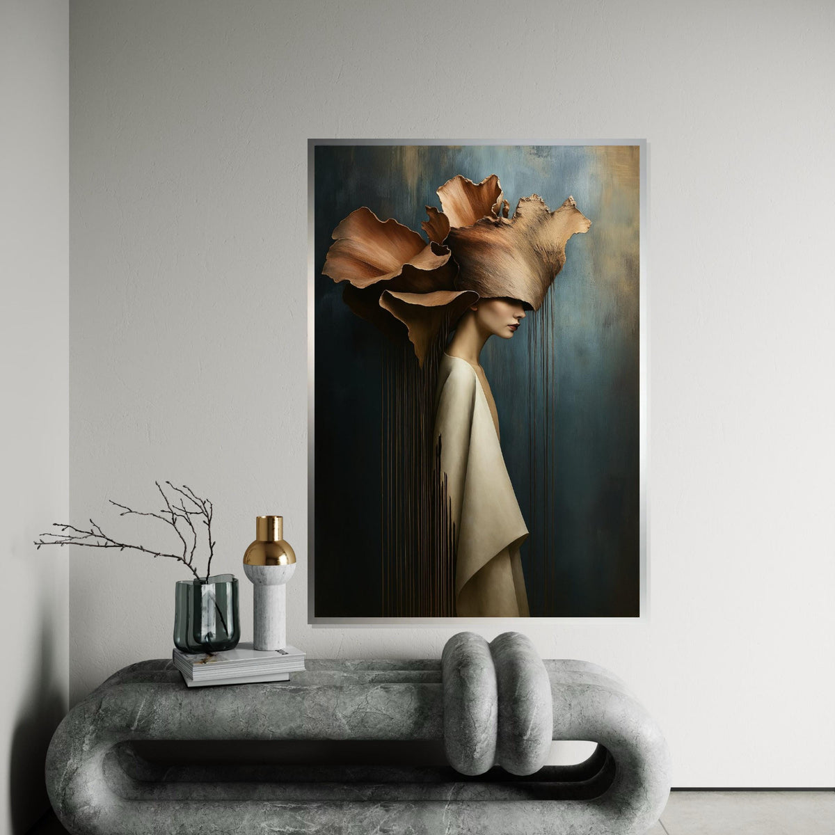 Floral Elegance Canvas Art, Woman with Flower Hat Print, Artistic Wall Décor, Wall Art Canvas Design, Ready to Hang Decoration