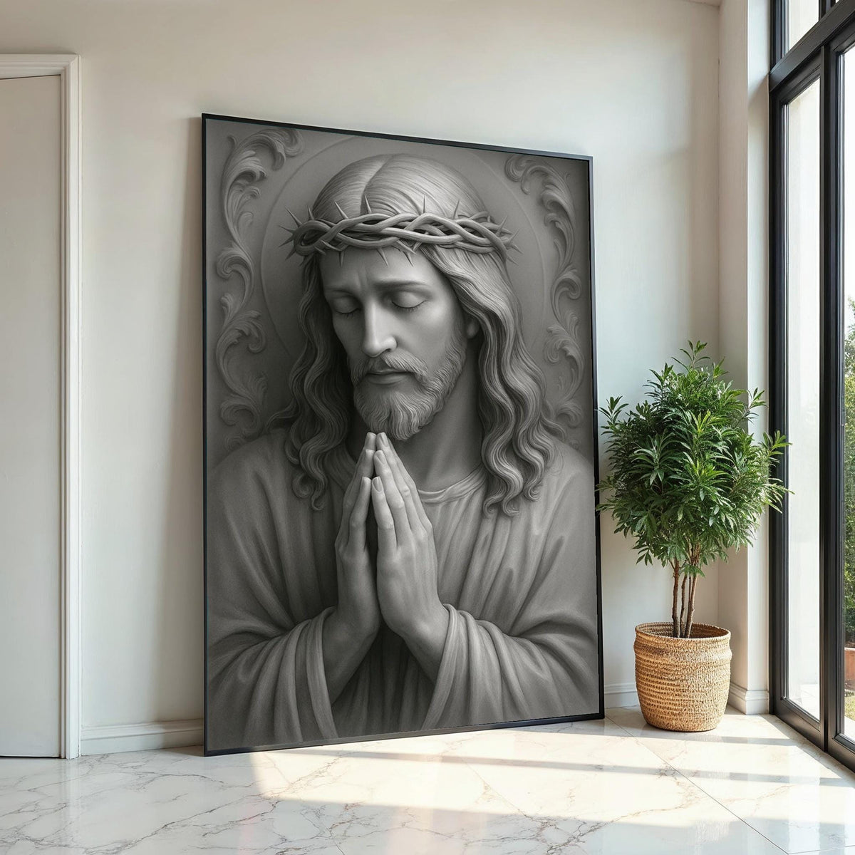 Divine Serenity Canvas, Jesus Art, Crown of Thorns Wall Art, Spiritual Canvas Design, Religious Art Poster, Ready To Hang Decoration