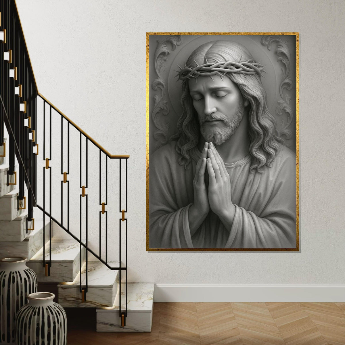 Divine Serenity Canvas, Jesus Art, Crown of Thorns Wall Art, Spiritual Canvas Design, Religious Art Poster, Ready To Hang Decoration