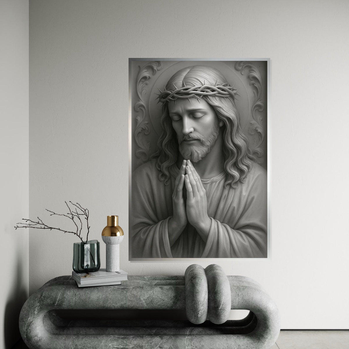 Divine Serenity Canvas, Jesus Art, Crown of Thorns Wall Art, Spiritual Canvas Design, Religious Art Poster, Ready To Hang Decoration