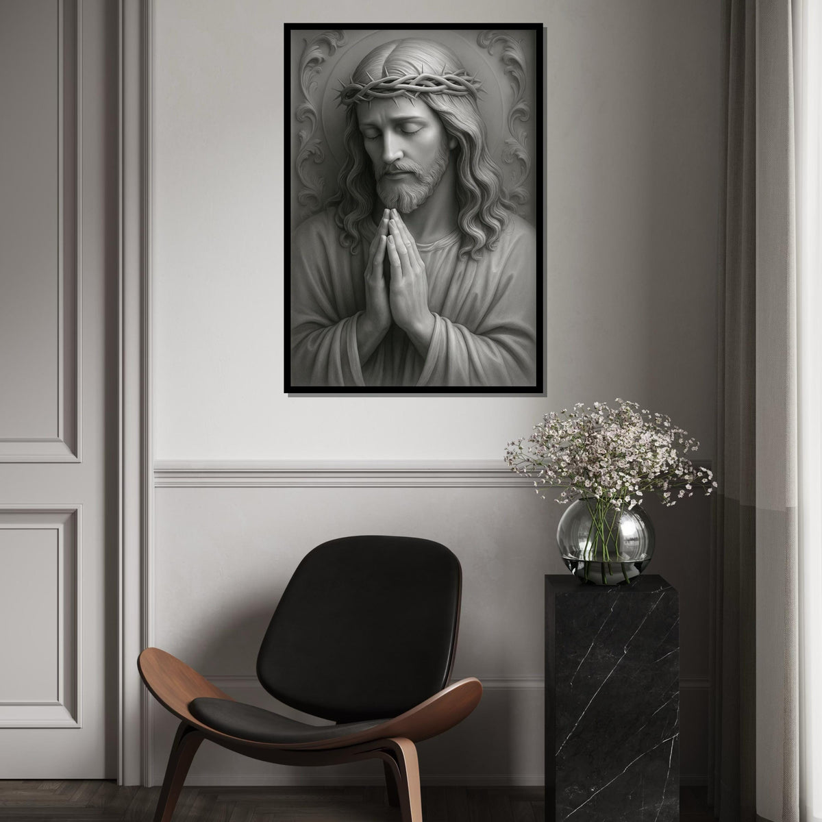 Divine Serenity Canvas, Jesus Art, Crown of Thorns Wall Art, Spiritual Canvas Design, Religious Art Poster, Ready To Hang Decoration