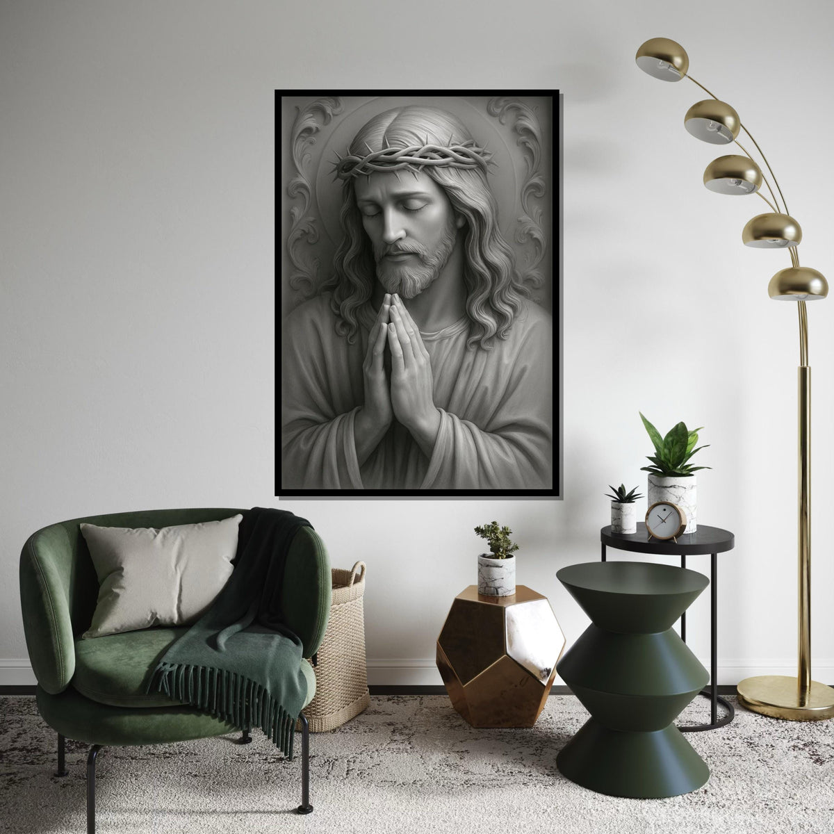 Divine Serenity Canvas, Jesus Art, Crown of Thorns Wall Art, Spiritual Canvas Design, Religious Art Poster, Ready To Hang Decoration